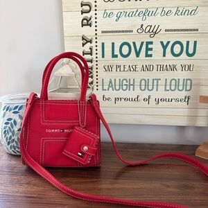 Y2K Red Tommy Hilfiger Over The Shoulder Mini Tote Bag and Wallet